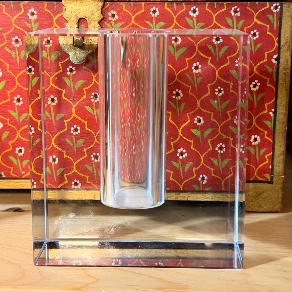 Luxury Heavy Crystal Glass Flower Bud Vase Unique Mid-century Modern Minimal MCM